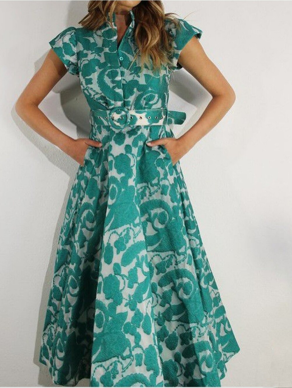 Mulla Green Floral Mesh-lined Button Front Maxi Dress